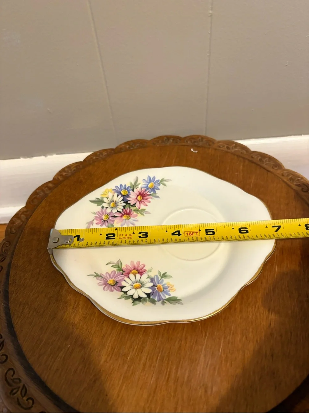 Vintage Royal Stewart Floral White Tea Saucer with Gold Trim